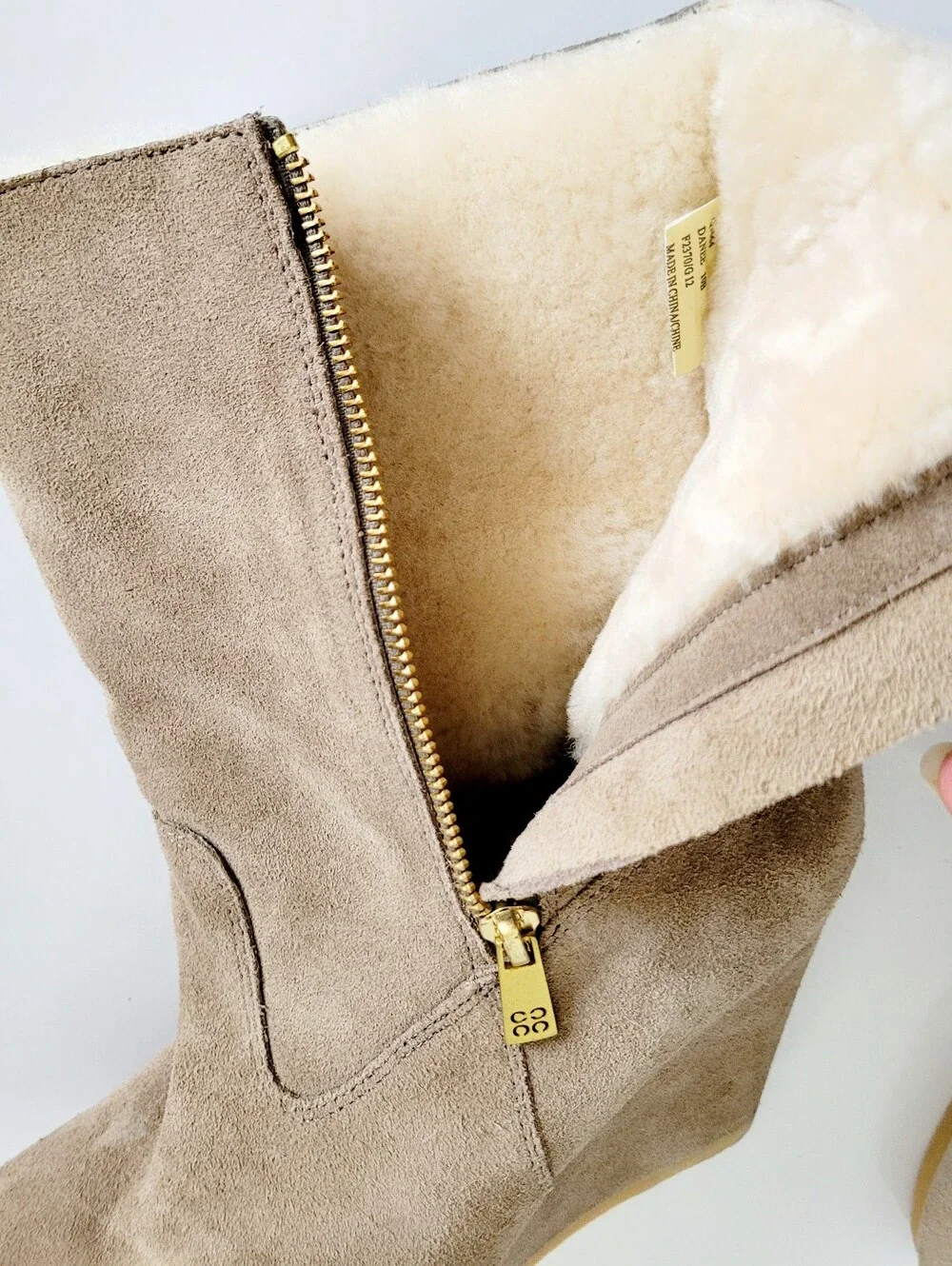 Coach Danee Taupe Suede Shearling Wedge Ankle Boots with Side Zip 10